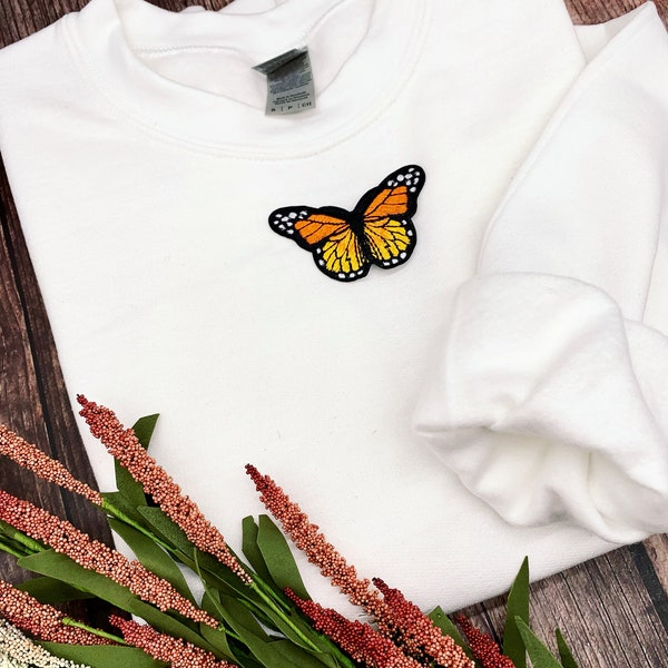 Embroidered Butterfly Sweat shirt, Unisex Crewneck sweatshirt, Soft and Comfortable Sweater, Butterfly Sweater, Trendy Apparel, Gift Ideas