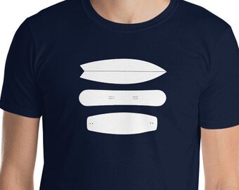 Surf Snowboard Wakeboard Silhouette Design Short-Sleeve Unisex T-Shirt