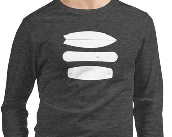 Surf Snowboard Wakeboard Silhouette Design Unisex Long Sleeve Tee
