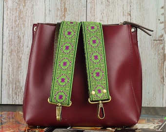 Modern Crossbody Wide Bag Strap Embroidered Guitar Purse 