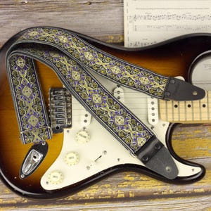 Guitar Strap Handmade Hippie Blue Retro Psychedelic Guitar and Bass Straps