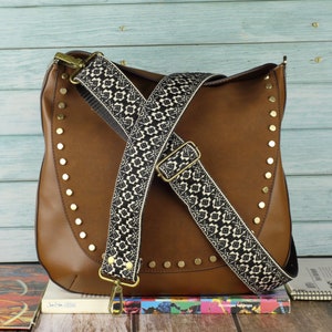 Bestickter Gitarrengurt für Handtasche und Handtasche, Crossbody-Gurt für Handtasche schwarz und weiß Retro Style