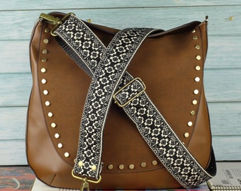Embroidered Guitar Strap for Handbag and Purse, Crossbody Strap for Purse Black and white Retro Style