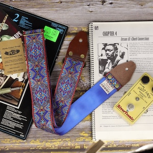 Blue Guitar Strap, Hippie Replica from the 60s, For Electric, Acoustic and Bass Guitar
