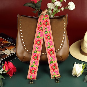 Pink Floral guitar strap for purse and handbag Handcrafted Strap