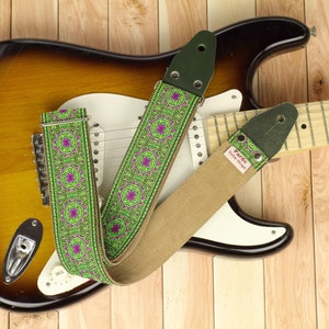 Green guitar strap backing suede