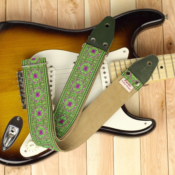 Green Guitar And bass Strap inspired in hippie '60s Hippie Style