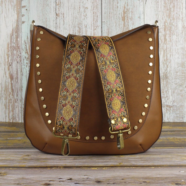 Braun Gitarrengurt für Handtasche Hippie Stil, Retro Taschenriemen