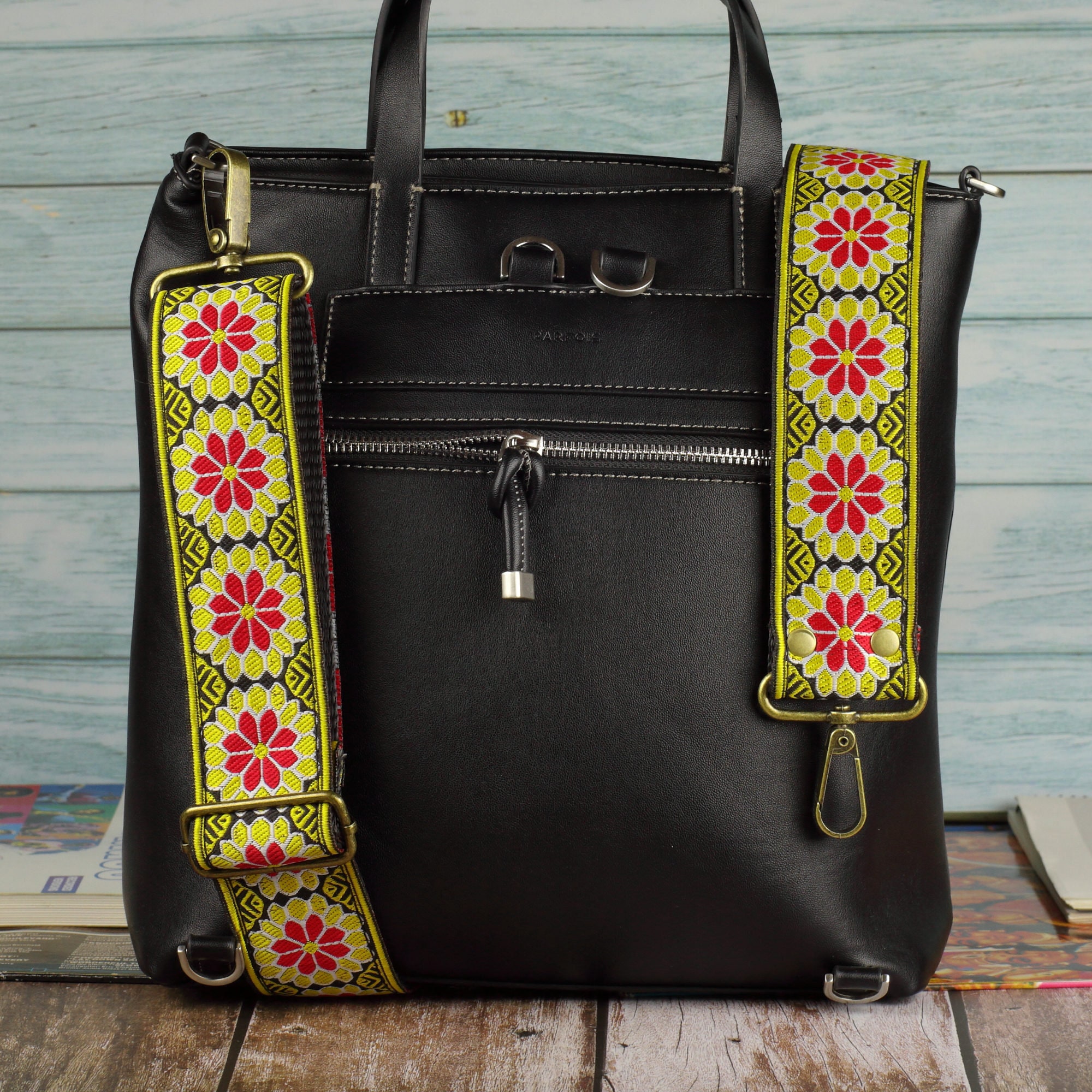 Purse and handbag strap with flowers, inspired in hippie guitar Straps