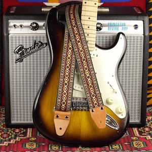 Red Woven Guitar Strap: Bob Marley Hippie Style, Electric, Bass, Acoustic