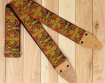 Guitar Strap Psychedelic with Vibrant Colors, Hippie Guitar Strap