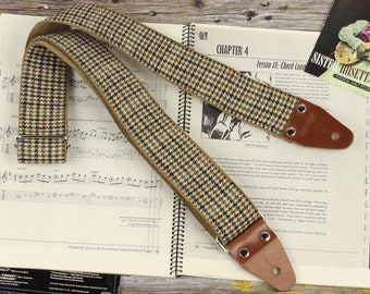 Sangle de guitare en tweed pied-de-poule rétro pour guitare et basse