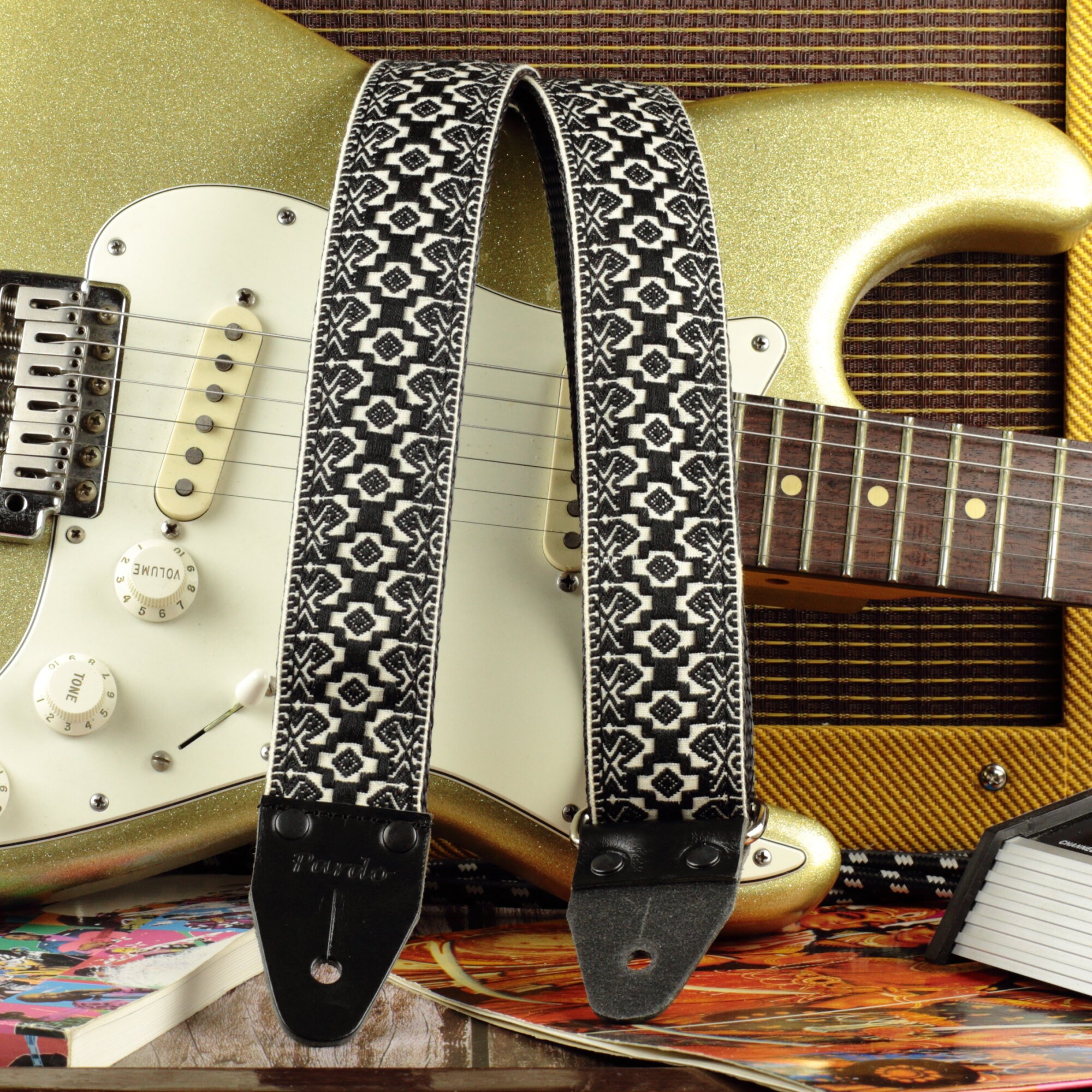 Multi Vivid Geometric Embroidered Guitar Strap