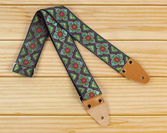 Guitar Strap Blue with Retro Style, Vintage Strap for electric, Acoustic and Bass Guitar