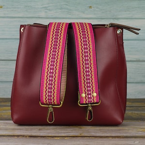 Guitar Strap for Purse and Handbag - Color Mora Red with Tribal Pattern -  Retro Purse Strap - Interchangeable, Shoulder and Crossbody Strap