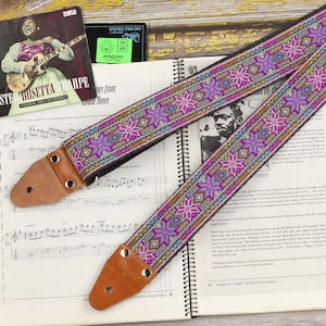 Guitar strap hippie style, multicolored with stars