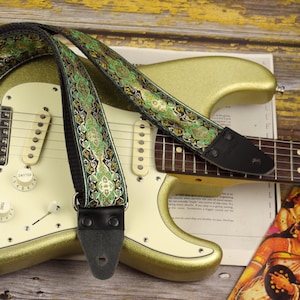 Green & Gold Jacquard Guitar Strap: Retro Vintage Style