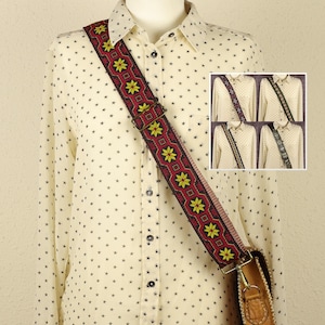 Guitar Strap for purse, crossbody, Camera Strap, based in Hippie strap for guitar - Backing Cotton Ribbon