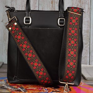 Adjustable Jacquard Purse Strap: Red Brown Native Guitar Style