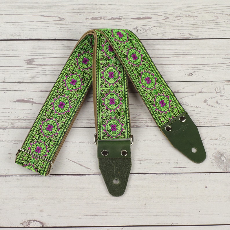 Green guitar strap hippie