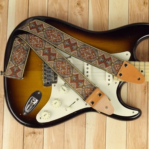 Woven Jacquard Guitar Strap: Brown Hippie Style, Adjustable Length