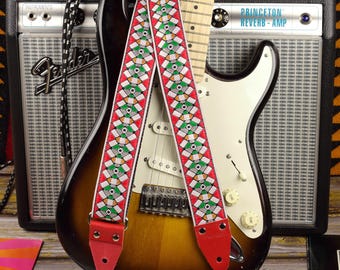 Handmade Red White - Geometric Guitar Strap – Hendrix Style Retro