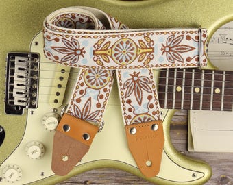 Bohemian Guitar Strap for electric, Bass Guitars - Backing Cotton
