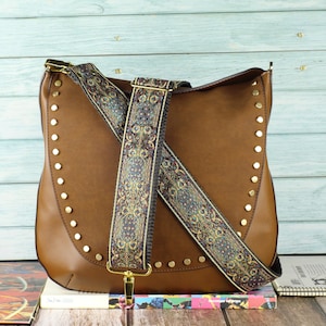 Blue and gold Purse Guitar Strap, Handbag Strap with Tribal design