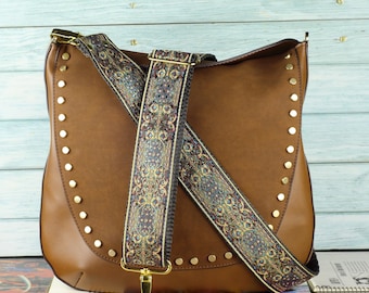 Blue and gold Purse Guitar Strap, Handbag Strap with Tribal design