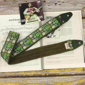 Green Guitar Strap - Hendrix Woodstock Hippie Style
