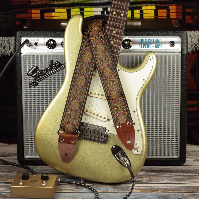 Guitar strap Handmade Hippie Psychedelic Strap with Vintage Style image 5