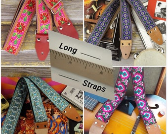 70 Inch guitar Straps floral pattern from the sixties - Extra Long Guitar Strap -