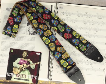 Skulls Guitar Strap Colored, Backing Suede, Premium Strap Quality