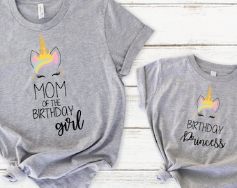 Matching Mom and Daughter Unicorn Birthday Shirts, Mom of the Birthday Girl, Birthday Princess, Unicorn Mom and Daughter Birthday Princess