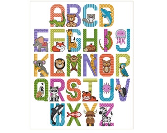 Animal Alphabet Cross Stitch Pattern. Instant download. Nursery, wall decoration. 018