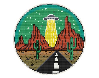 3x UFO Alien in T-shirt cross stitch patterns instant download