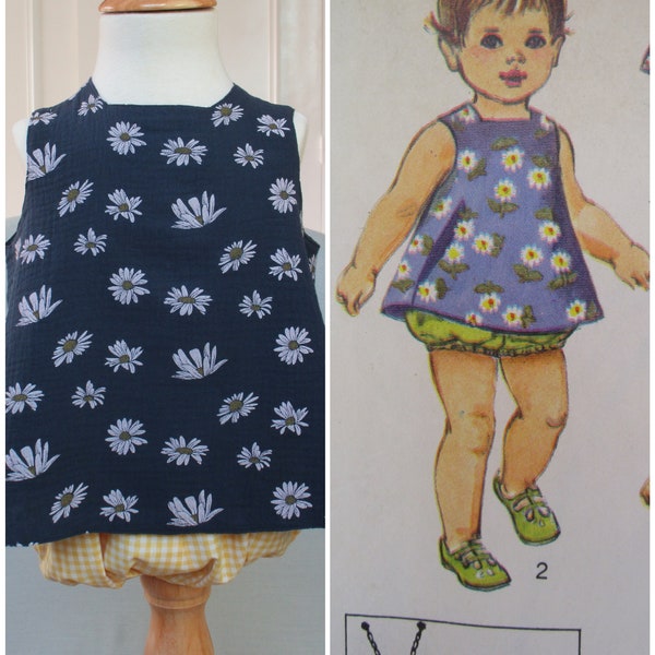 Robe tablier et bloomer fille 12 à 18 mois vintage année 1970