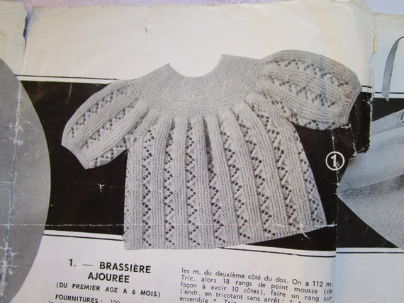 Brassiere tricot pull pour naissance a 6 mois layette vintage annee 1960 Knit bra sweater for birth to 6 months vintage layette year 1960 Etsy France