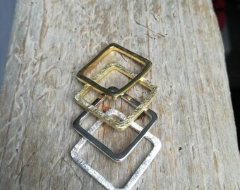 Ring silver gold-plated square