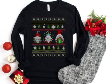 Christmas Gnome Long Sleeve Shirt, Ugly Christmas Holiday Shirt, Christmas Theme, Christmas Gnomes Shirt, Gnomes Unisex Long Sleeve Tee