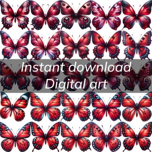 Vintage red butterflies, Burgundy butterfly clipart, maroon antique scientific illustrations, PNG graphics, scarlet scrapbook embellishments