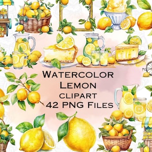 Watercolor Lemon Clipart,digital png lemonade,fruit cart graphics, leaves lemon frames Summer Clip Art for instant download commercial use