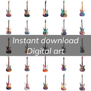 Electric Guitar Clipart PNG Bundle, Flying V Rock Clipart, Heavy Metal Guitar Graphics for TShirt Sublimation or Wall Art, Gradient color