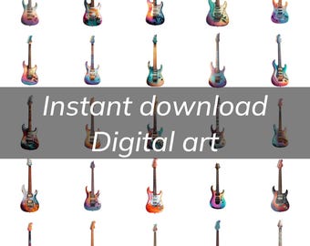 Electric Guitar Clipart PNG Bundle, Flying V Rock Clipart, Heavy Metal Guitar Graphics for TShirt Sublimation or Wall Art, Gradient color