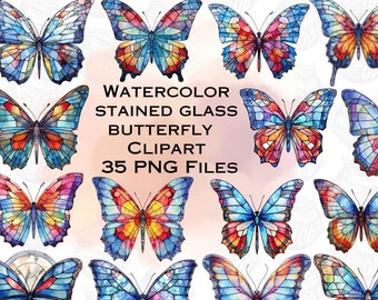 Stained Glass Butterflies Clipart fantasy clip art graphics Digital Downloads, Butterfly Clipart, Butterfly, stained glass art sublimation