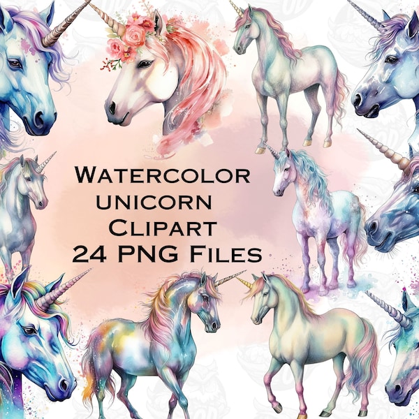 Acuarela Unicornio Imágenes Prediseñadas, imágenes prediseñadas de fantasía PNG gráficos 24 Animales elegantes mágicos transparentes, Unicornio de acuarela, derechos de uso comercial
