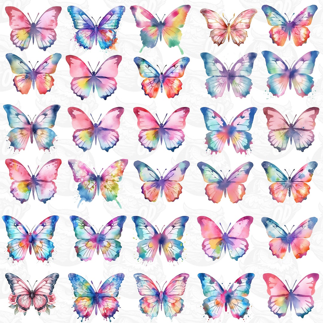 Watercolor Pink Color Butterfly Bundle Png, Floral, Flowers Png, Sublimate Designs Download