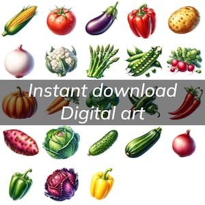 Vegetable Clipart, 23 Watercolor Summer PNG Bundle, Veggie, Food Clipart, Sublimation, Broccoli, Tomato, Carrot, Corn Cob, Digital Download