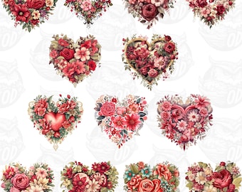 Corazones florales Clipart Png, día de San Valentín, corazón lindo, amor, flores, corazón de flores, descarga de San Valentín para uso comercial