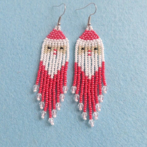 Santa Beaded Earrings Santa Claus Dangle Earrings Christmas Holiday Earring Santa Earrings